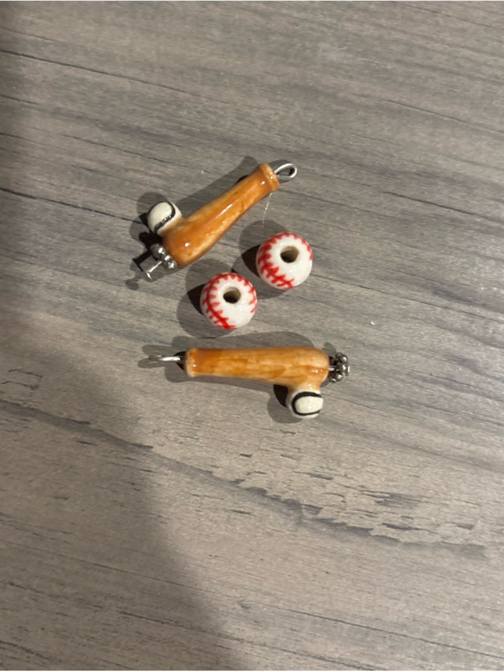 Baseball Bat and Ball Charm Set - Brown and White